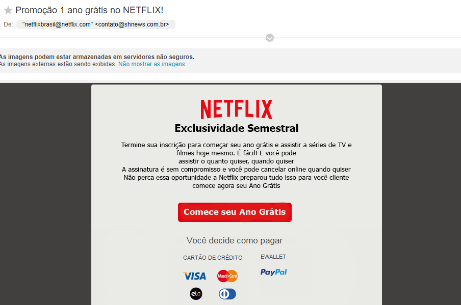 falsa promoção de 1 ano de Netflix grátis print 1